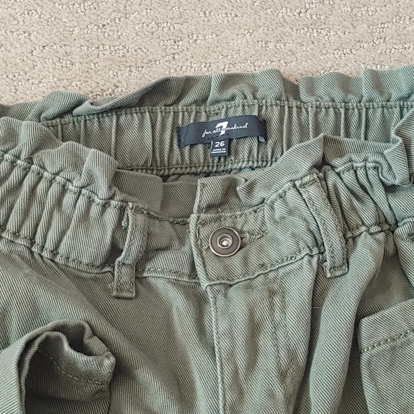 7 For All Mankind Olive Green Paperbag Mom Jeans - Picture 2 of 3